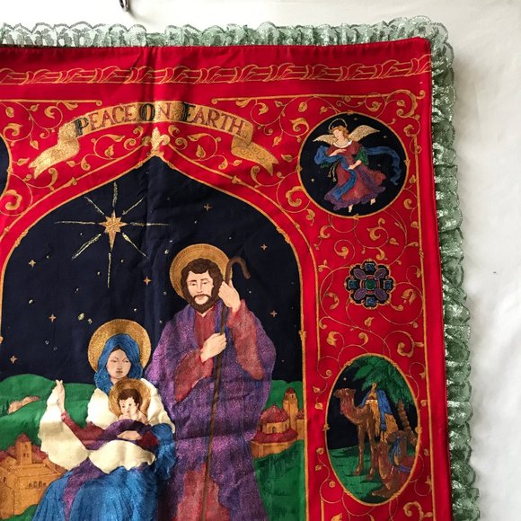 Vintage Holy Family Nativity Christmas Tapestry Wall Banner Decoration Handmade - Picture 4 of 16